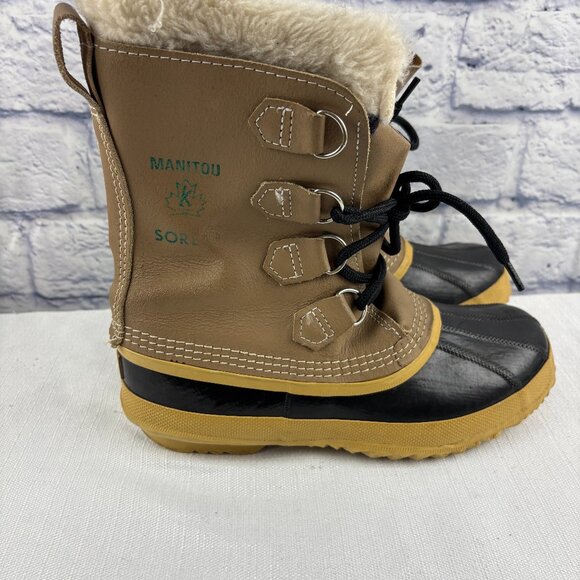 VTG Sorel Manitou Men's 10 Tan Insulated Leather Waterproof Winter Snow Boots - Picture 2 of 9